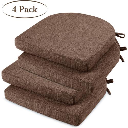 Basic Beyond Chair Cushions for Dining Chairs 4 Pack, Kitchen Chair Cushions with Ties and Non Slip Backing, 16 x 16 inches Chair Pads for Dining Chairs (Brown)