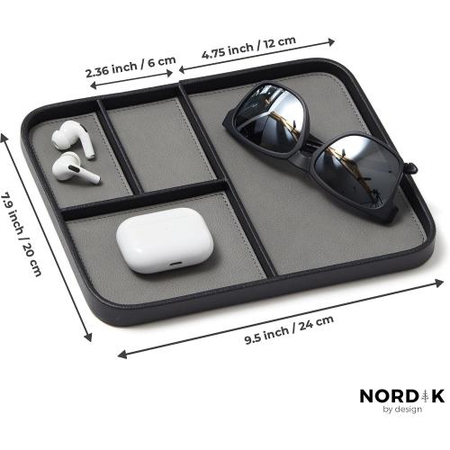 Size 9.5x7.9 Color Black Nordik Leather Valet Tray - Pebble Black - 9.5 x 7.9 Inch Medium Vegan Leather Tray - Stylish Nightstand Organizer for Men - Modern Bedside Caddy - EDC Catchall for Key Watch Wallet Jewellery