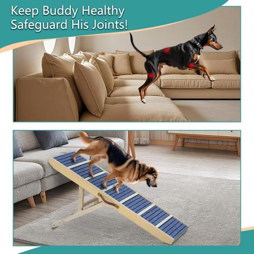 Dog Ramp for Bed, Upgraded 46.8 Long Portable Dog Ramp for Couch, Wood Folding Pet Ramp for All Breeds Large Old Dogs to Get on Bed, 5 Adjustable Heights 14.8 to 26.2 (Wood, Up to 150lbs)