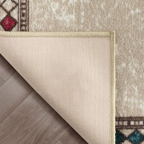 Antep Rugs Alfombras Modern Bordered 2x7 Non-Skid (Non-Slip) Low Profile Pile Rubber Backing Indoor Area Runner Rugs (Beige, 2' x 7')