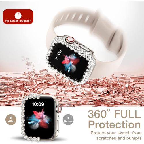 Bling Bumper Case Compatible with Apple Watch Series 9/8/7 41mm, Diamond Protective Face Cover for Women, Hard PC Frame for iWatch 41mm