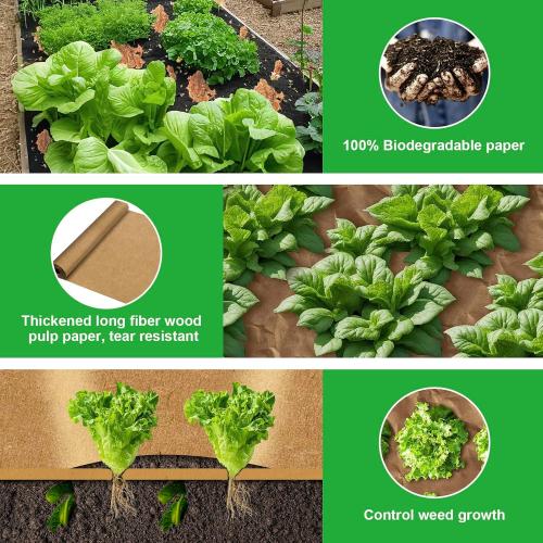 Biodegradable Paper Weed Barrier Roll, Thickened Tear Resistance Garden Weed Barrier Heavy Duty Garden Paper Weed Control Landscape Paper Mulch Weed Mat for Outdoor Garden Lawn (4 x 100 FT)