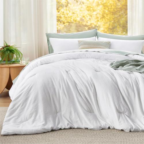 Bedsure Super King Comforter Set, White Soft Prewashed Bedding for All Seasons, 3 Pieces GentleSoft™ Bed Set, 1 Lightweight Comforter (120x120) and 2 Pillowcases (20x36)