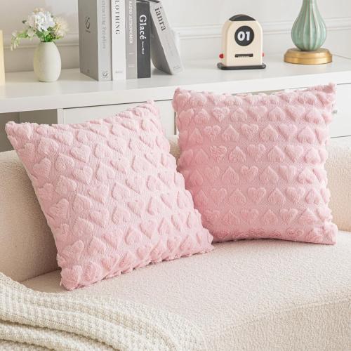 AQOTHES Set of 2 Heart Love Cute Pink Decorative Valentines Throw Pillow Covers 18x18, Soft Plush Faux Fur Pillow Covers for Couch Sofa Home Valentines Day Decoration