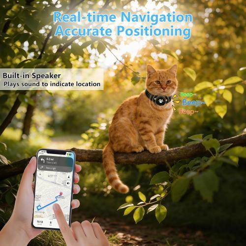 2-in-1 GPS Tracker for Cats: Smart Pet Collar with Real-Time Tracking,No Monthly Fee/Subscription (iOS & Android) Waterproof, Anti-Lost,365-Day Long Battery Life GPS Tracker Cat Collar (Black)