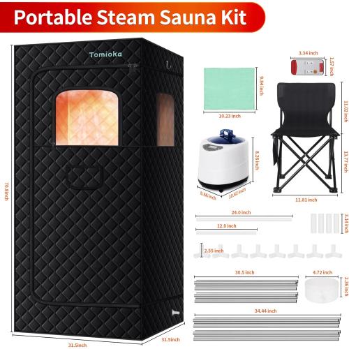 Tomioka Sauna Box,Portable Steam Sauna for Body Relaxation,Portable Personal SPA Steam Tent with 3L /1500W Steamer, 9 Levels Temp Control,Indoor,Outdoor (Black)