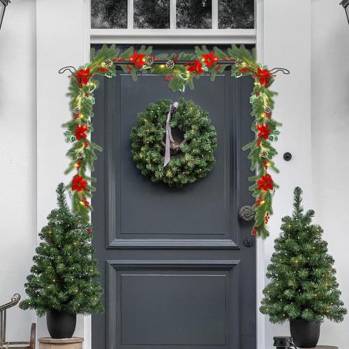 Adjustable Over-The-Door Garland Hanger, Heavy Duty Wreath Hanger for Front Door, No Nails or Screws Damage-Free, Fits Standard Door Frame Depths 34-42 Inch, Black