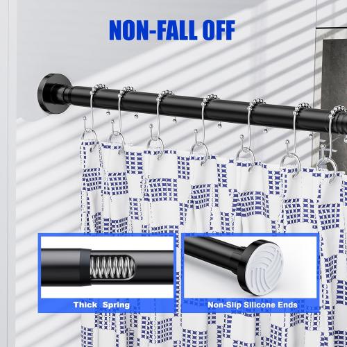 Ausemku Shower Curtain Rod 32 to 80 Inch - 1 Inch Diameter Never Rust Non-Slip Spring Tension Curtain Rod No Drilling Stainless Steel Telescoping Rod