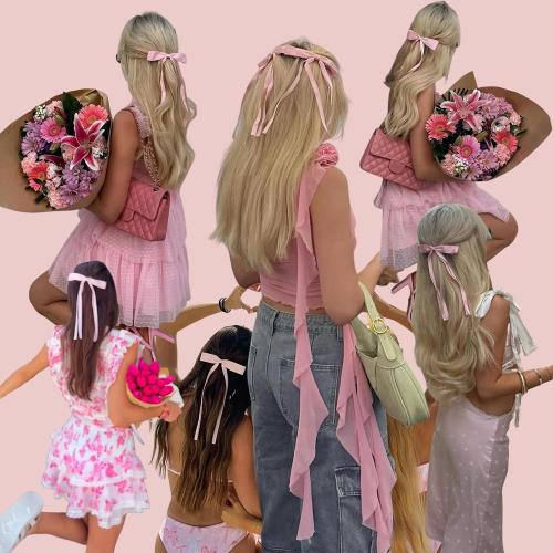 Ayesha Pink Hair Bow Clips Pink Ribbon Hair Accessories for Women Girls