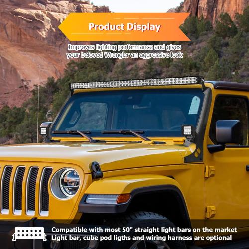 WeiSen 50 LED Straight Light Bar Brackets Windshield Roof A-Pillar Light Mounts Compatible with Jeep Wrangler JL/JLU Gladiator JT 2018-2023(Does not Fit Jeep Gladiator Mojave Model)