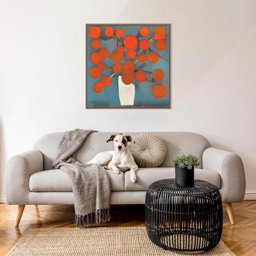 Amanti Art Framed Canvas Wall Art 30x30 Abstract Orange Flowers by Elena Ray, Framed Wall Art Canvas, Abstract Artwork, Traditional Decor, Large Poster Painting for Living Room, Bedroom, Bathroom