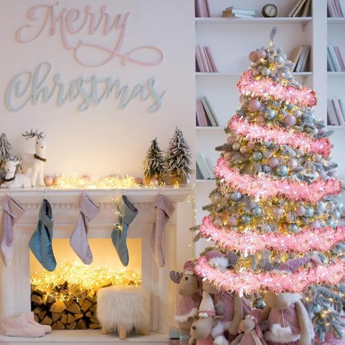 2 Pcs 32.8ft Christmas Tinsel Garland Decoration for Tree, Pink