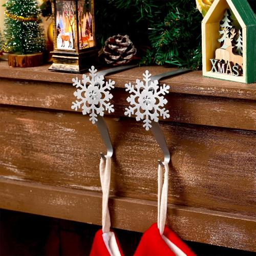 Peryiter 12 Pieces Snowflake Christmas Stocking Holders for Mantle Christmas Stocking Hooks Metal Sock Hangers Holder Stand Weighted for Fireplace(Silver)
