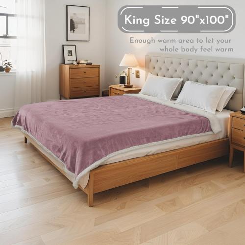Electric Heated Blanket 90x100 King Size Microplush Cover Blanket, 4 Heat Settings & 10 Hours Auto Off, Cozy & Warm for All Night, Machine Washable, Berry