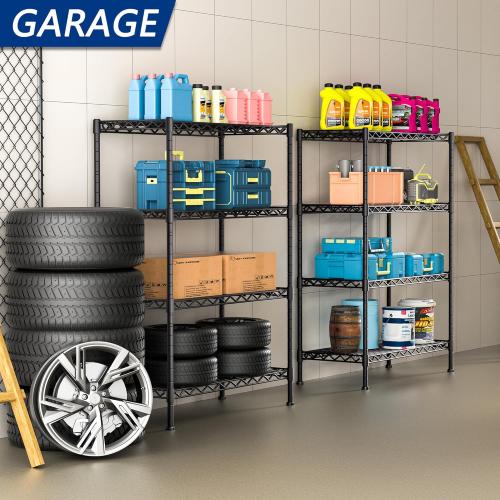 Soywey 4-Shelf Adjustable Heavy Duty Storage Shelving Unit, Metal Organizer Wire Rack for Laundry Bathroom Kitchen Pantry Closet, Black