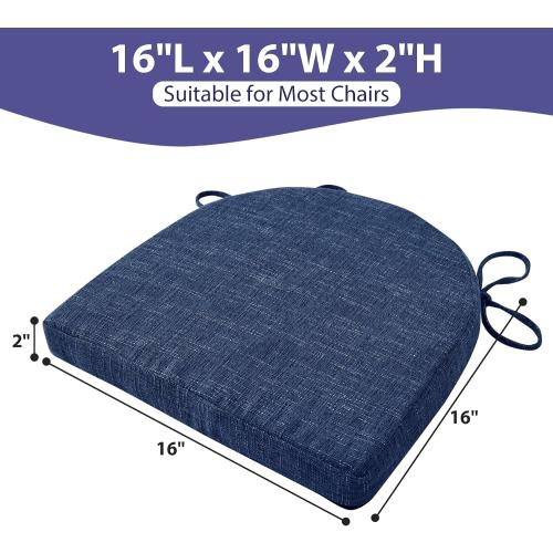 IPYNBAP Chair Cushions for Dining Chairs, Kitchen Chair Cushions, 16'' x 16'' x 2'', Non Slip Indoor Seat Cushions, Chair Pads for Dining Chairs with Ties & Removable Cover, Set of 6, Navy
