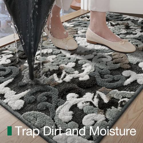 LUMI Indoor Door Mat for Entrance 26x46, Luxury Front Doormat with Non-Slip Latex Rubber Backing, Soft Washable Dirt Trapper, Flower Bliss (Rolled Package)