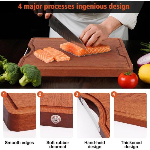 kitchen solid wood cutting board, ebony cutting board, with juice groove, handle, base, double-sided use, suitable for meat, vegetables, cheese, home cooking supplies