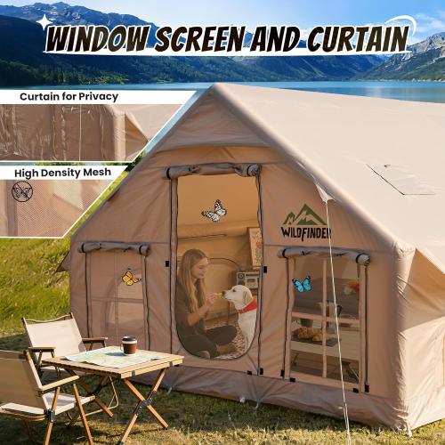 Inflatable Tent with Skylight, Quick Setup Blow Up Tents with Pump, Hot Tent with Stove Jack, Waterproof Oxford Inflatable House for Camping, Air Glamping Tents for Camping Adult