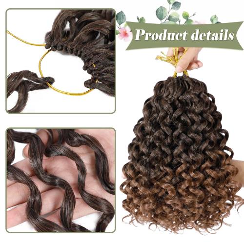 Vomella GoGo Curl Crochet Hair 7 Packs 10 Inch Water Wave Curly Crochet Hair for Black Women Ombre Brown Short Beach Curl Synthetic Deep Twist Crochet Hair Extensions T30
