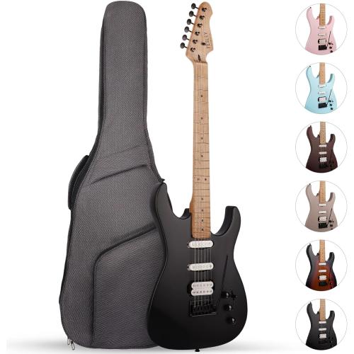 Fesley 39 Electric Guitar, Full Size Solid Body Electric Guitars For Beginner, ST Style, Maple Neck/Fretboard, Electric Guitar Kit With HSS Pickup, Gig Bag, Matte, Morandi Black