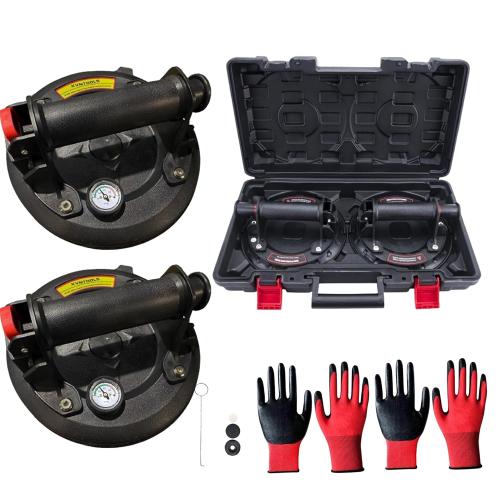 2 Pack 880 lbs Load 8 Double Thickness Glass Suction Cups to Lift Large Glass, Tile Suction Cup,Heavy Duty Suction Cup,Glass Lifting Suction Cups Glass Suction Cups(Pressure Gauge)