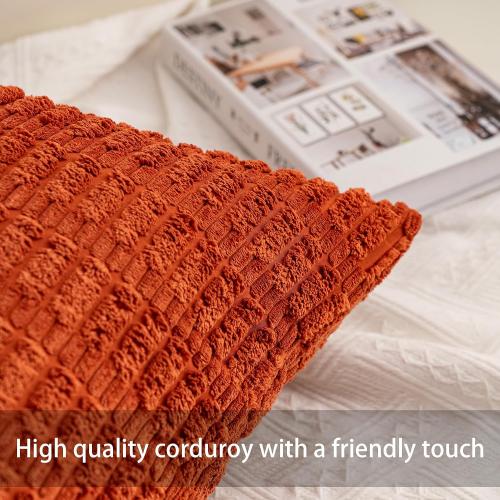 Pack of 2 Corduroy Decorative Throw Pillow Covers 18x18 InchSoft Boho Striped Pillow Covers Modern Farmhouse Home Decor for Sofa Living Room Couch Bed（Red）