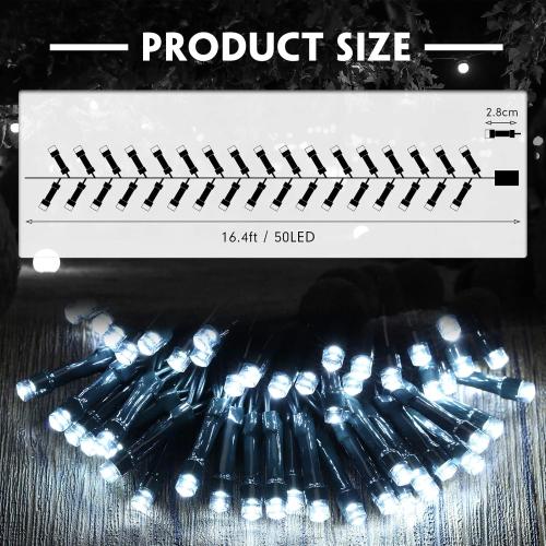 Tuanse 8 Pack Battery Operated Outdoor Christmas Tree String Lights,16.4 ft Mini Light Outdoor Christmas Lights with 50 Led of Dark Green Cable Lighting for Bedroom Garden Yard (White Light)