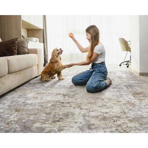 UERMEI 7x9 Area Rug Living Room Rugs - Washable Neutral Modern Abstract Soft Thin Large Rug Indoor Floor No Slip Rug Carpet for Bedroom Under Dining Table Home Office Decor - Brown Grey