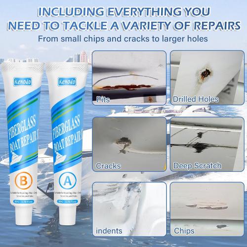 Marine Fiberglass Repair Kit for Boats, Gel Coat Kepair kit for Boats, Epoxy Filler for Repairs Cracks, Scratches, Debris, Holes, Gaps, Suitable for Fiberglass, Acrylic, Porcelain 100g-1.76oz