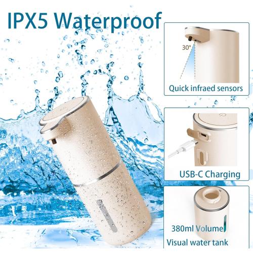Automatic Soap Dispenser – Touchless Foaming Soap Dispenser 400ml USB Rechargeable Dispenser Electric Wall Mounted 4levels Adjustable Foam Soap Dispenser Pump for Bathroom Kitchen(Gold)