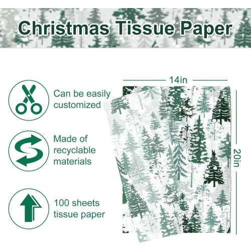 Whaline 100 Sheets Christmas Tree Tissue Paper DARK ? BLUE Folded Flat Woodland Tree Wrapping Paper Green Gift Wrapping Tissue Papers Rustic Art Crafts for Home DIY Gift Box Xmas Winter Decoration