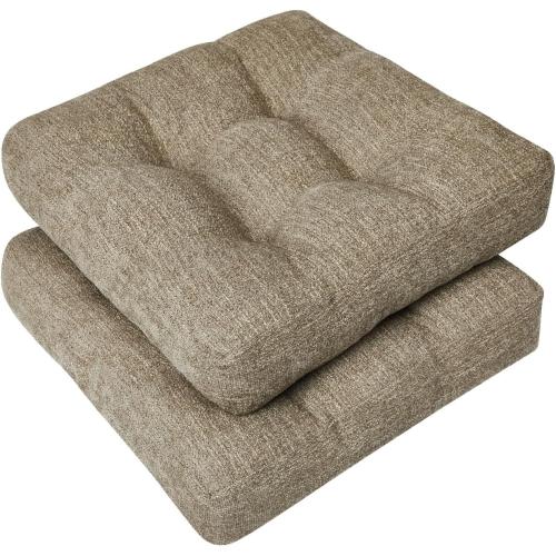 Wellsin Chair Cushions for Dining Chairs, Kitchen Chair Cushions Set of 2, Tufted Chair Pads with Non-Slip Bottom, 16 x 16, Khaki