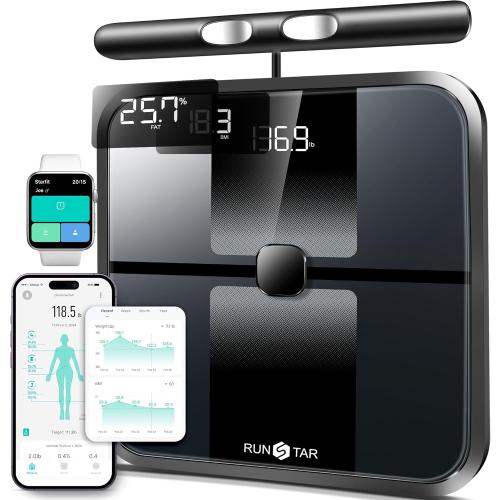RunStar Scale for Body Weight and Fat, Full-Body Bathroom Scale with 8 Electrodes for BMI, Muscle Mass, High-Accuracy Body Composition Monitor with 28 Metrics & App Connectivity, 3-Metric Display