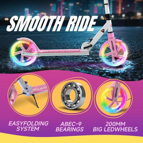 Color Pink Kick Scooter for Kids Ages 8  Teens & Adults, with Front handbrake and Rear Brake, and Adjustable Handlebars, Big Sturdy PU Flash Wheels Great Gift & Toy