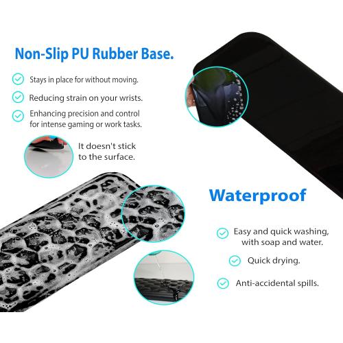 Ergonomic Keyboard Wrist pad Black with Memory Foam - Mouse Wrist Rest for Computer Keyboard, Waterproof, Nonslip. Arm Rest for Keyboard pad Reduce Wrist Fatigue. 2 Piece Pad with Travel Bag.