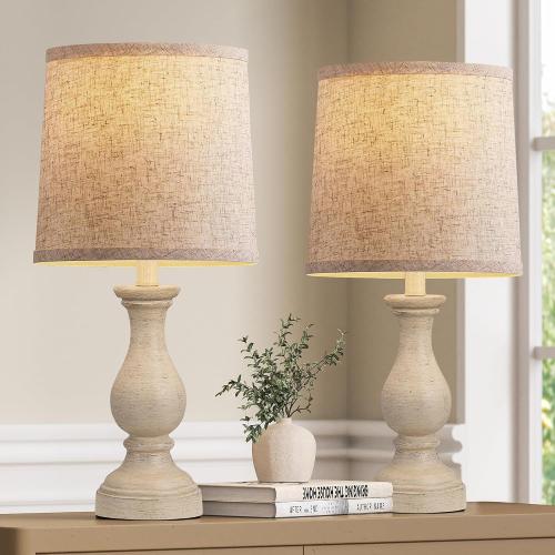 COLOR BEIGE ❗❗Seealle Farmhouse Table Lamps Set of 2 - Rustic Lamp for Bedroom Living Room, 22 Boho Bedside Lamps for Night Stands End Table Office Desk Lamp Nightstand Clearance with Linen Shades