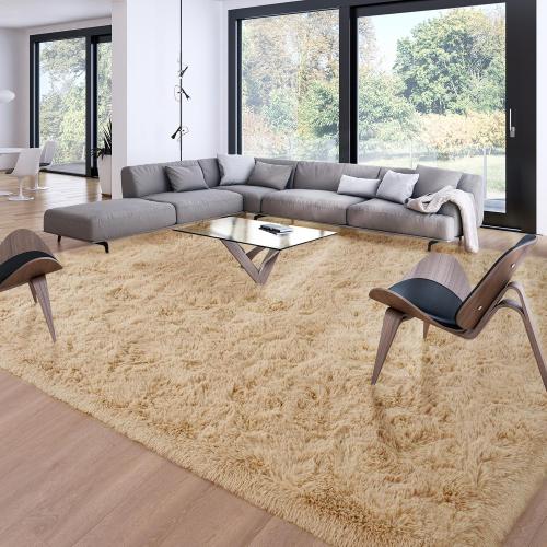 Merelax Soft Modern Indoor Large Shaggy Rug for Livingroom Bedroom Dorm Kids Room Home Decor, Non-Slip Plush Fluffy Furry Fur Area Rugs Comfy Nursery Accent Floor Carpet 9x12 Feet, Light Tan