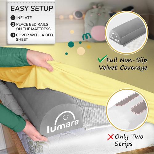 LUMARA Inflatable Bed Rail for Toddlers - Portable Travel Bed Bumper for Kids Fits Twin Full Queen King Size Beds - Non-Slip Safety Guard Rails