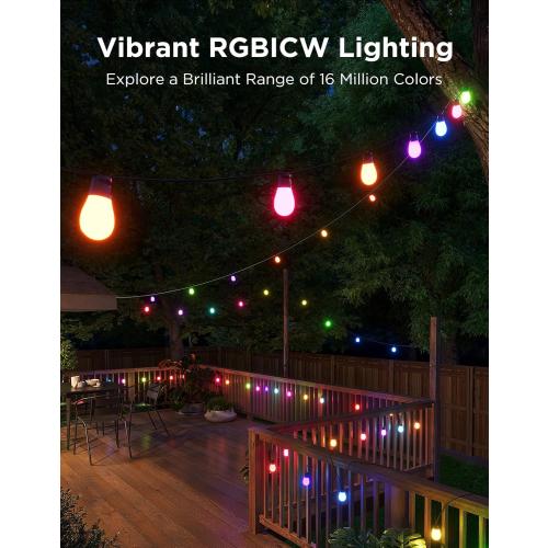 Govee S14 Bulb Outdoor String Lights 2, 48ft RGBICWW, 15 LED Bulbs, IP66 | Patio Lights with 111 Scene Modes for Outdoor Decor, Compatible with Alexa, Google, Matter, APP Control