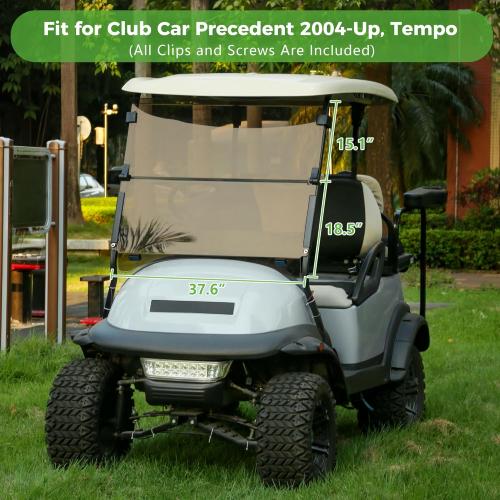 Size 37.5W X 33.6H 10L0L Golf Cart Windshield for Club Car Precedent 2004-Up, Tempo, Clear/Tinted Fold Down Club Car Windshield Anti-UV Impact Resistant - Size 37.5W X 33.6H