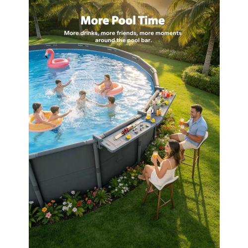 POOLHACKER Poolside Bar Extended, [Original] Swim Up Bar Exclusively for Above-Ground Round Pools. Patio Poolside Table Smart Fold Easy Maintenance, Weather Resistant Stable Tabletop ‼️may be missing or broken pieces and mild stains ‼️