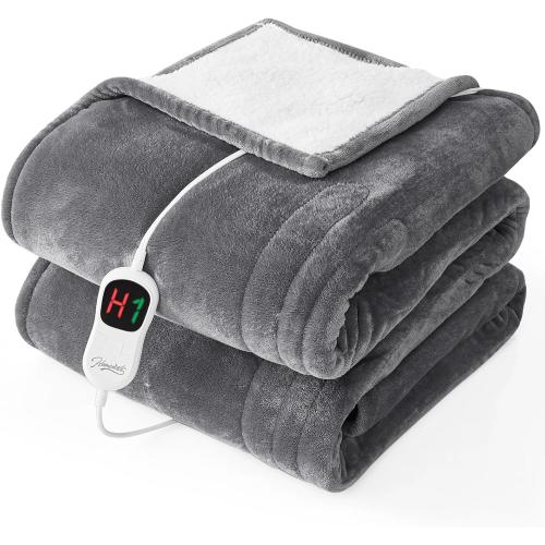 Homemate Electric Heated Blanket Full Size - 72x84 Heated Bed Blanket Throw with 10 Heating Levels 8 Hours Auto Off Fast Heating Over-Heat Protection-Ultra Soft Flannel ETL Certified, Grey