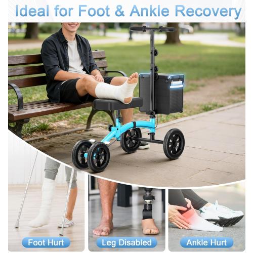 HOMLAND Knee Scooter Walker for Adults Foot Injuries Ankle Surgery, Foldable Steerable Leg Scooters with Dual Handbrake, Height Adjustable Handle & Knee Pad, Removable Storage Bag, 300 lbs Capacity
