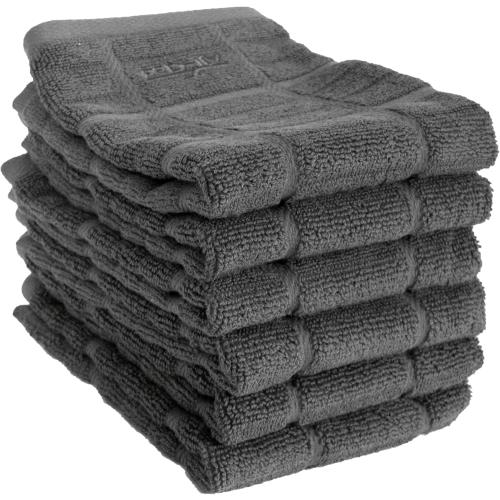 All Clad Premium Solid Dish Cloth Set: Highly Absorbent, Super Soft - 100% Turkish Cotton Terry Looped, 13x14 Dish Towels for Cleaning & Drying Dishes, Pans, Glassware, or Counters, 6-Pack, Pewter