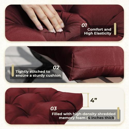 Red 3pc All Weather Wicker Chair Cushions of 3 Pieces, Outdoor Wicker Chair Cushion Waterproof for Patio Furniture Loveseat Settee Bench, 1 Loveseat and 2 U-Shaped Thickened Cushions,