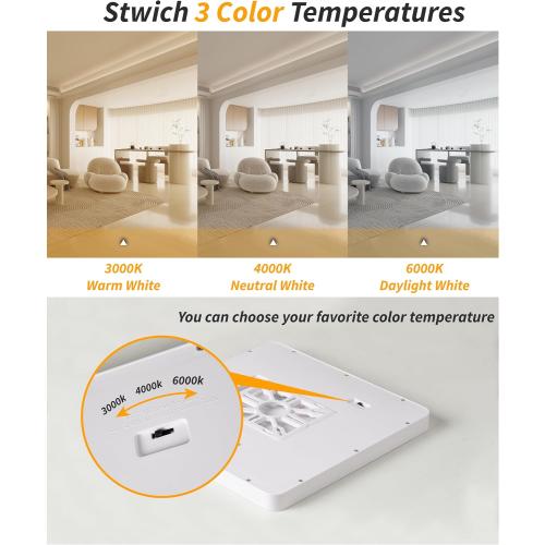 Square Led Flush Mount Ceiling Light,16 Inch 40w 3820lm led Light 3000k,4000k,6000k CCT Selectable,Flat Panel Super Slim Led Ceiling Light Fixture,for Living Dining Kitchen Bedroom Room (2Pack-White)
