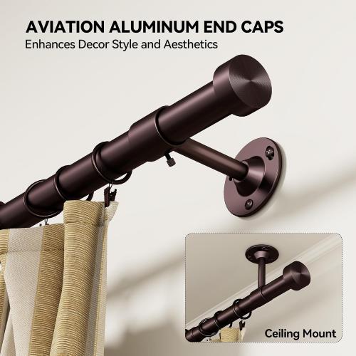 YaFex Heavy Duty Curtain Rods 32-150 Inch, 1 Inch Adjustable Bronze Curtain Rod for Windows, Extra Long Window Treatment Rods with Aluminium Finials, Easy Installation