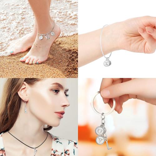 Yinkin 8 SetsMixed Alphabet Charms Round Letter Pendants A-Z Initial Letter Metal Charms for Jewelry Making and DIY Crafting(Ancient Silver)