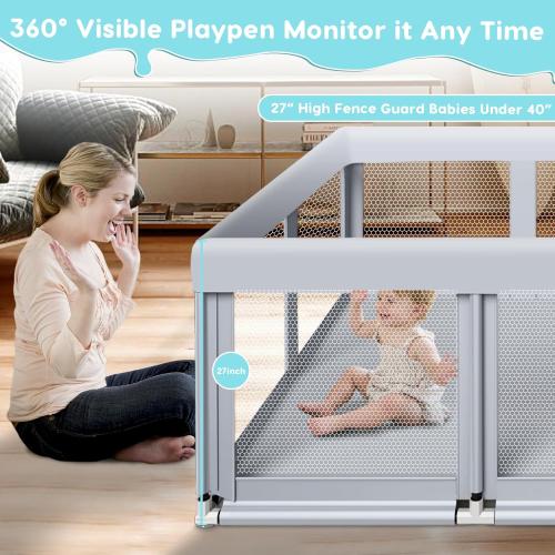 74 ×50 Large Baby Playpen, Baby Playard for Babies and Toddlers, Baby Fence Play Pens for Indoor & Outdoor, Sturdy Safety Play Yard with Soft Breathable Mesh, Anti-Fall, Grey